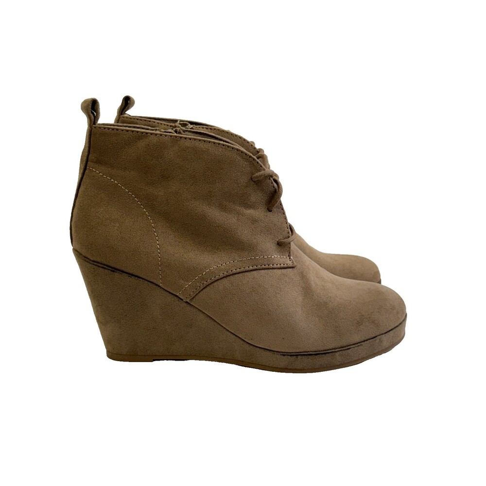 Dolce Vita DV Brown Suede Wedge Ankle Boots Lace Up Side Zip Women 7.5